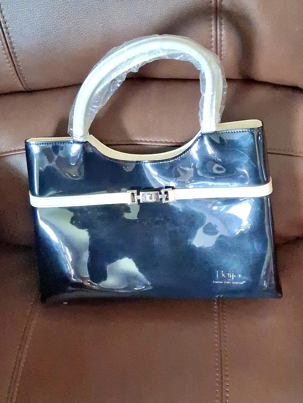 Beijo Patent Shoulder Bag in Blue
